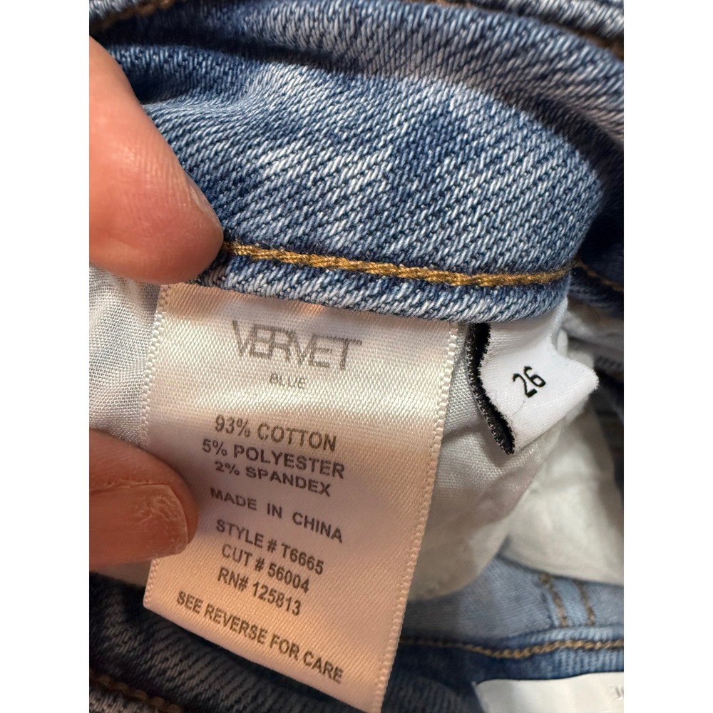 Vervet Blue Distressed High Rise Raw Hem Cropped Straight Jeans 26 - Picture 9 of 10